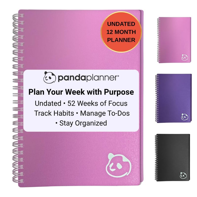 Panda Planner 2026 Undated Weekly Planner, Weekly To Do List Notebook with Spiral Binding - 5.75â€ x 8.25â€, 52 Weeks - Undated Planner with Habit Tracker Notebook for Home, School & Office (Pink) - Image 1